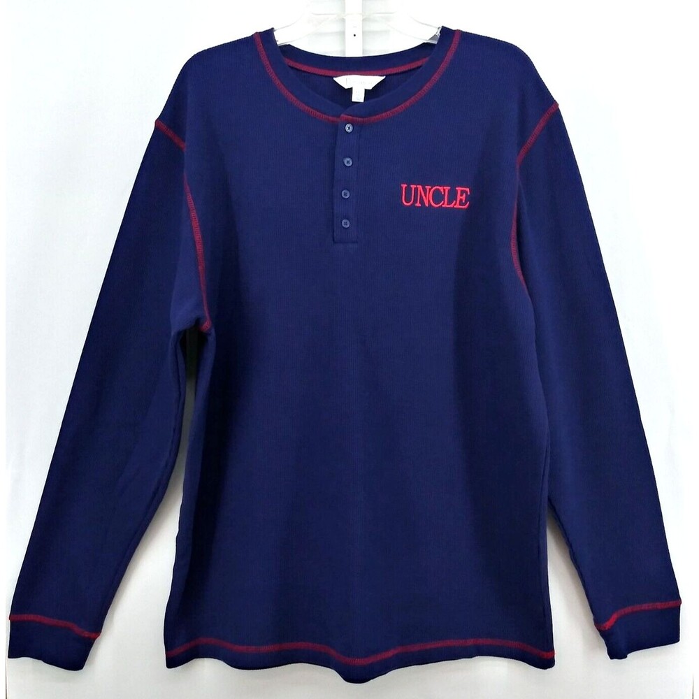 Pajamagram Long Sleeve Shirt Men's Large Blue Embroidered Logo UNCLE